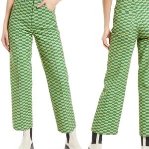 Lisa Says Gah Green Checked Straight-Leg Pants size 31